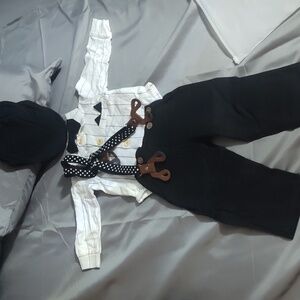 Pants shirt bow tie suspenders and hat